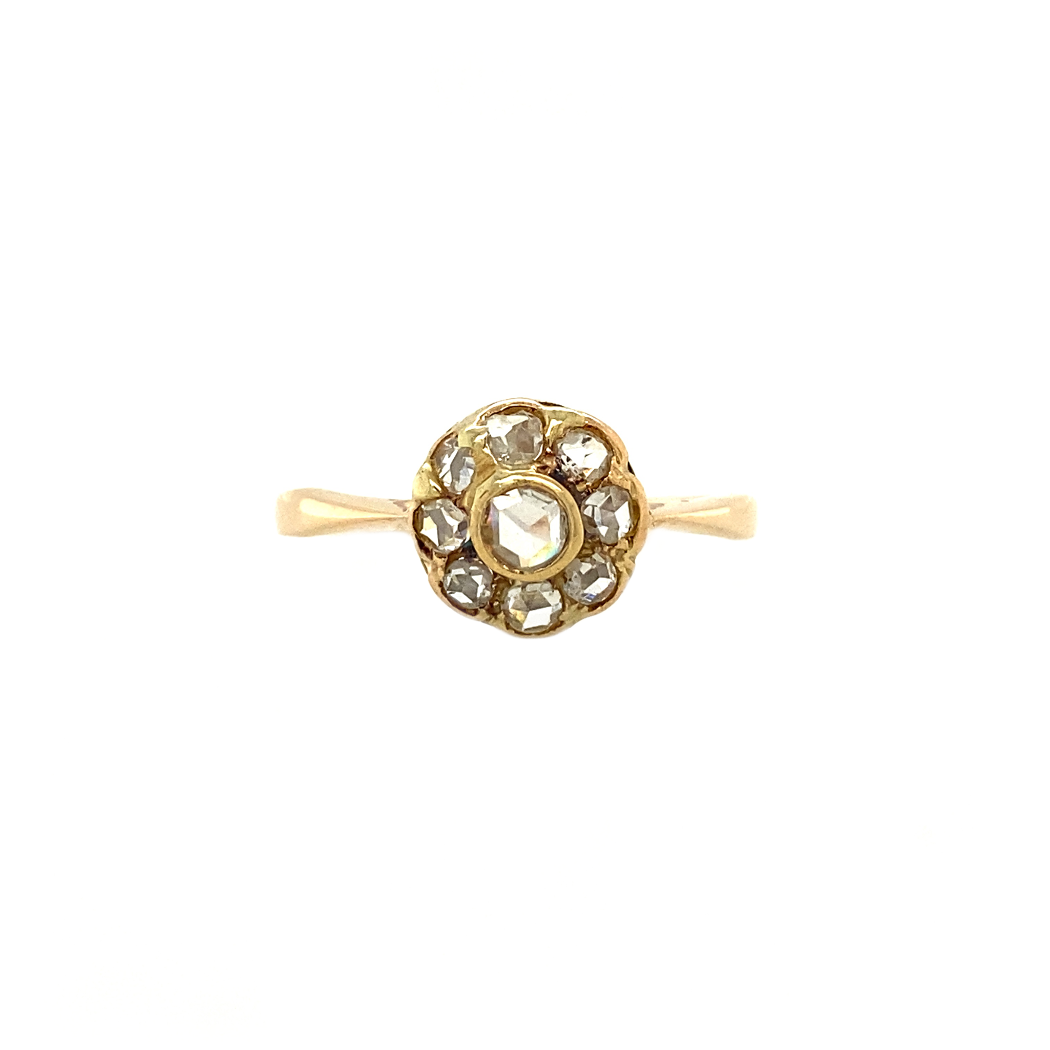 Vintage 14K Gold Cluster Ring with Rose Cut Diamond